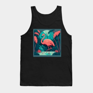 Flamingo in a Lake in Pink and Teal Tank Top